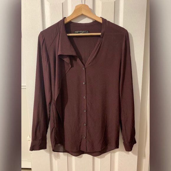 All Saints Purple Long Sleeve V-Neck Blouse - Picture 1 of 12